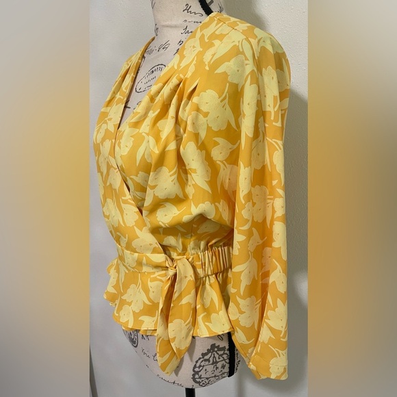 🍂 Joie Yellow and White Wrap Top with V-Neckline - Picture 3 of 9